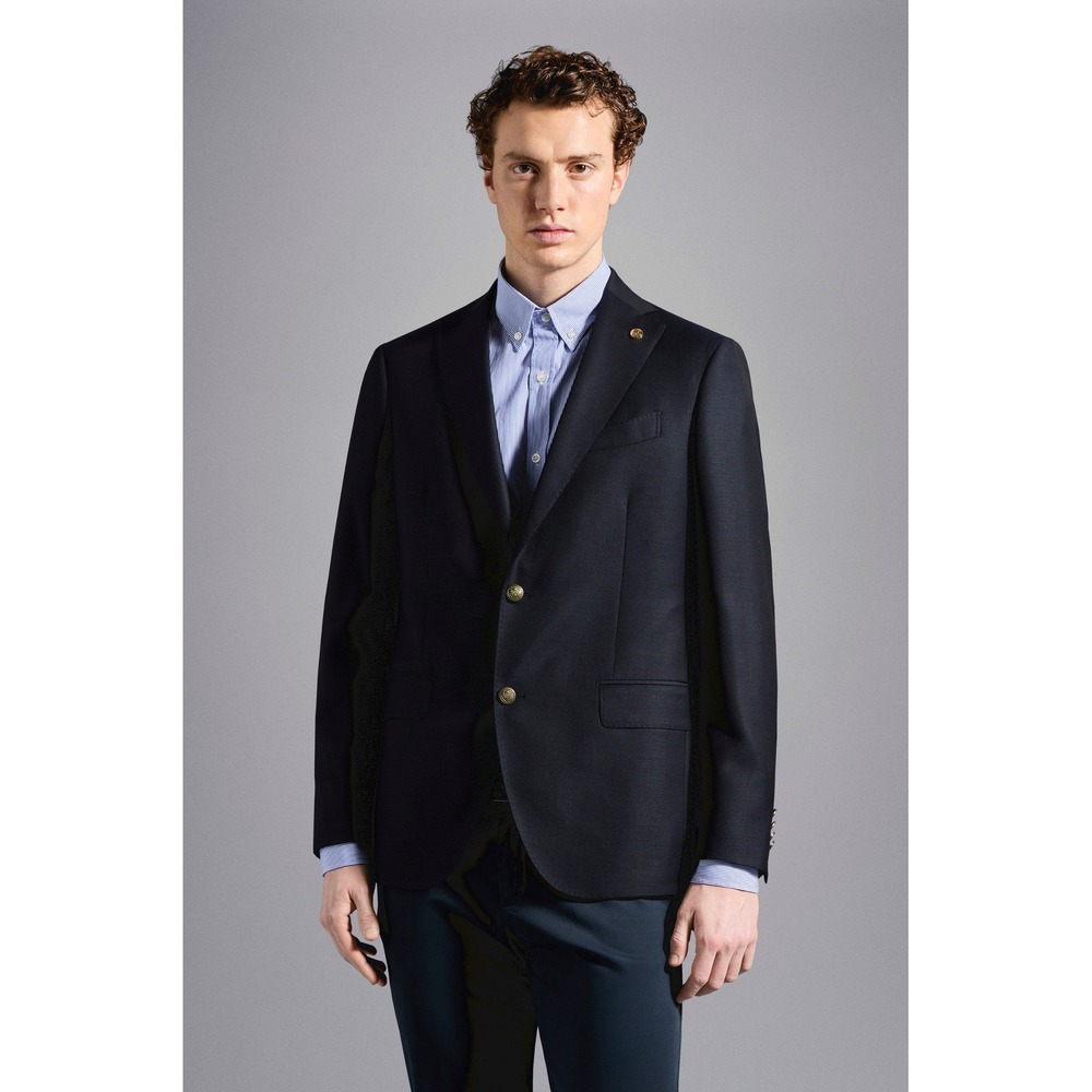 Paul & Shark Loro Piana Super 120s Wool Navy Blue Blazer Gold Crest Buttons 52